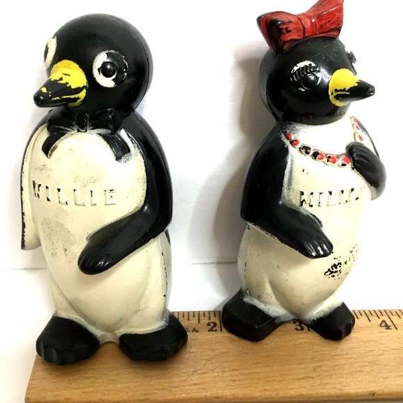 VTG Willie & Millie Penguin Salt Pepper Shakers F&F Works Ohio MCM 3" Cool - Picture 7 of 10